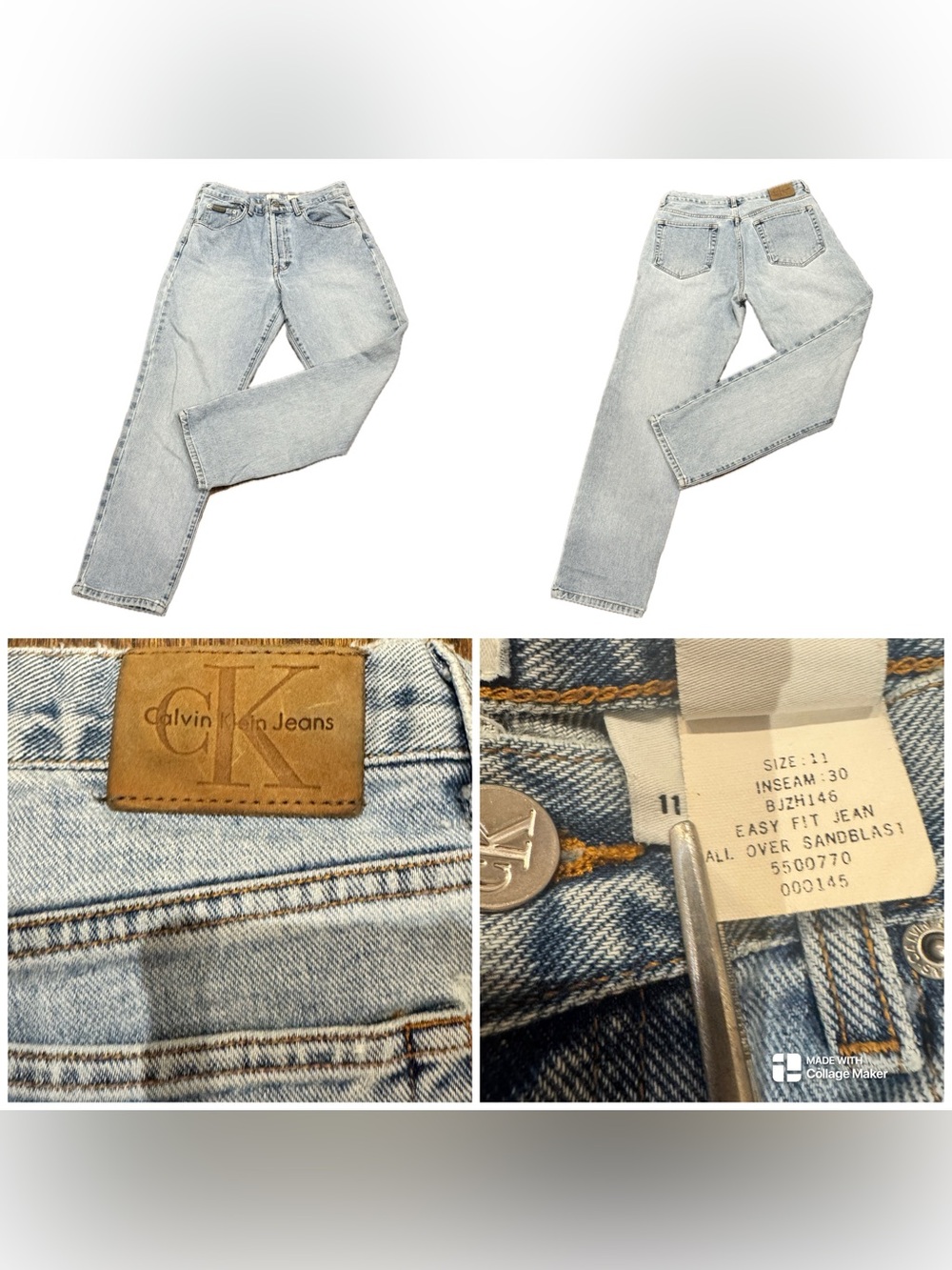 Vintage 90s Calvin Klein "Easy Fit" jeans featuring an "All Over Sandblast" wash